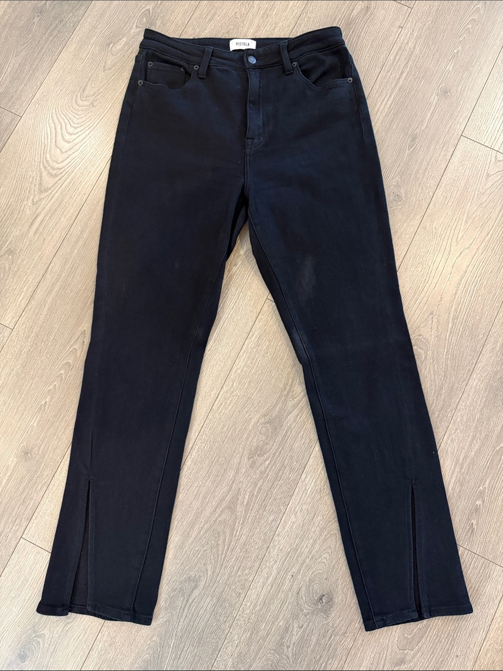 Pistola Black Skinny Jeans Sz 30 High Rise Ankle Slit Stretch